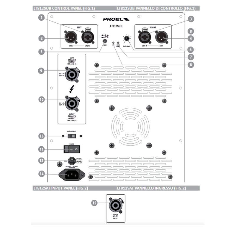 Proel LT812A Sistema Pro Attivo 2Diffusori +Subwoofer 4ruote 1600w picco + Cover