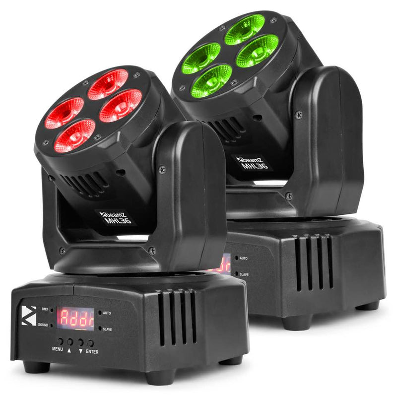 Beamz MHL36 Moving Head Coppia Teste mobili a led 4x9W 3in1 inclusa bag Trasport