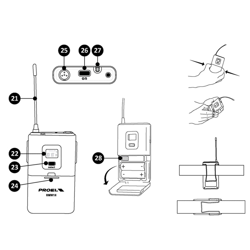 Proel RMW1000HA Sistema Microfonico Wireless Archetto UHF PLL 96CH f:606-630MHz