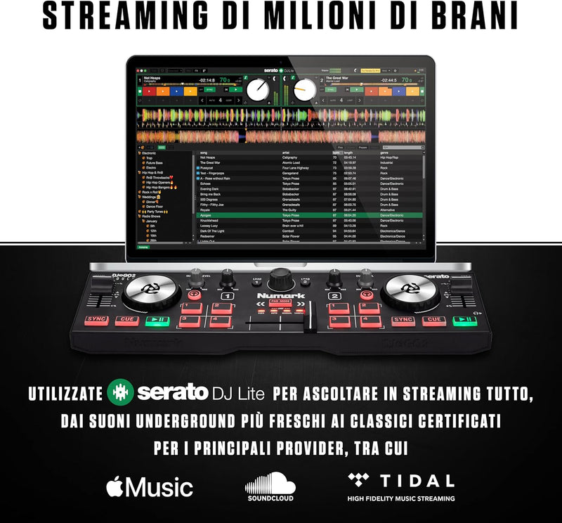 Numark DJ2GO2 TOUCH Controller Dj portatile 2Deck Scheda audio con pre X cuffia