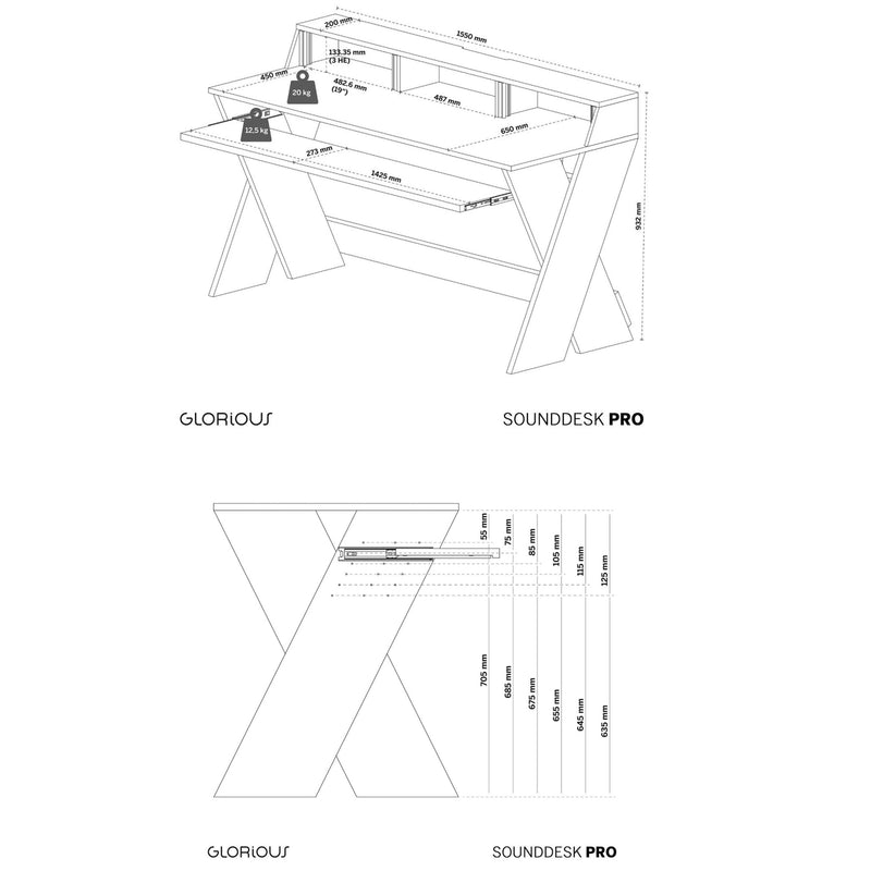 Glorious SOUND DESK PRO WHITE Workstation console x produz. musicali, Bianco