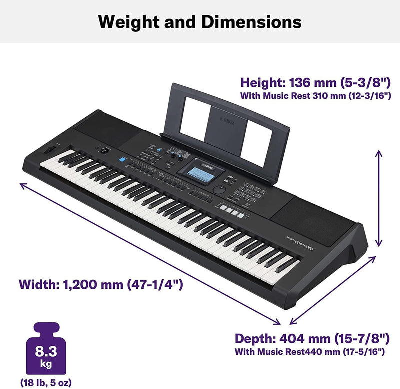 Yamaha PSR-EW425 Tastiera Digitale Professionale Portatile a 76 Tasti, Nero