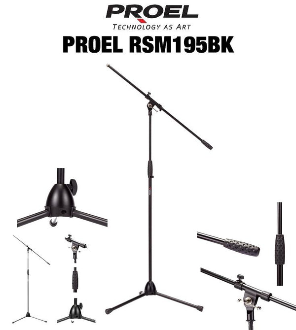 Proel RSM195BK Asta microfonica professionale a giraffa base tripoide Nero Opaco