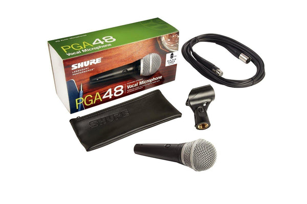 Shure PGA48 XLR-E Microfono Dinamico Voce + Cavo XLR + Astuccio + Reggimicrofono