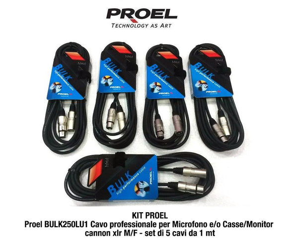 Proel BULK250LU1 Cavo per Microfono Casse cannon xlr M/F set di 5 cavi da 1 mt