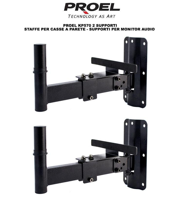 Proel KP570 Coppia di Supporti staffe per casse monitor a parete e muro, Nero