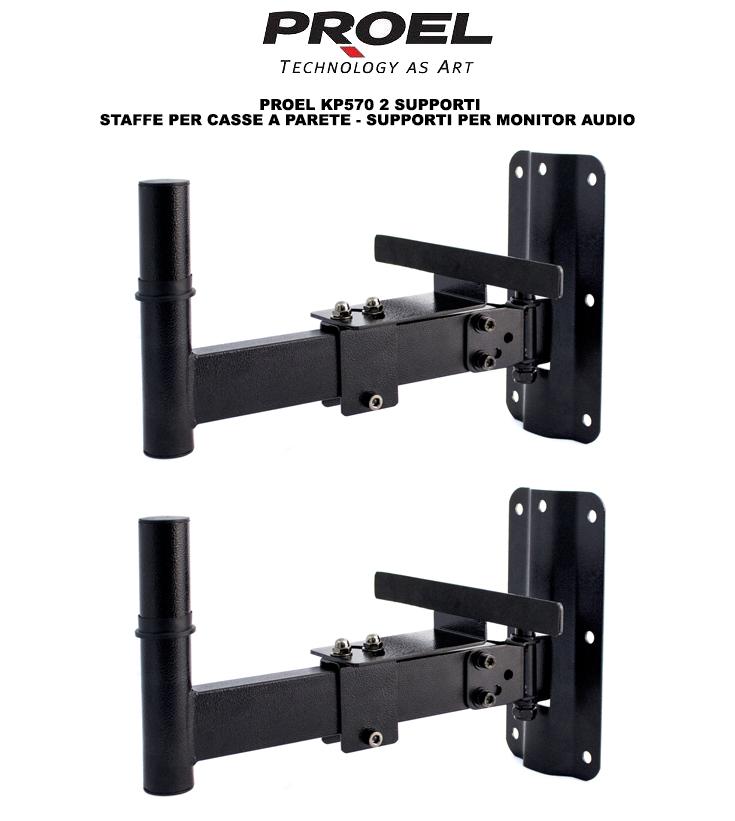 Proel KP570 Coppia di Supporti staffe per casse monitor a parete e muro, Nero