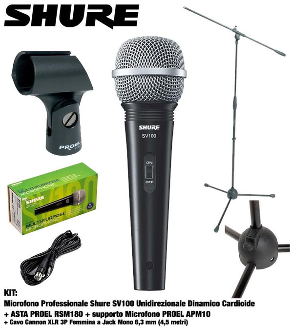 Kit Shure SV100 Microfono e Asta Proel RSM180 e supporto microfono Proel APM10