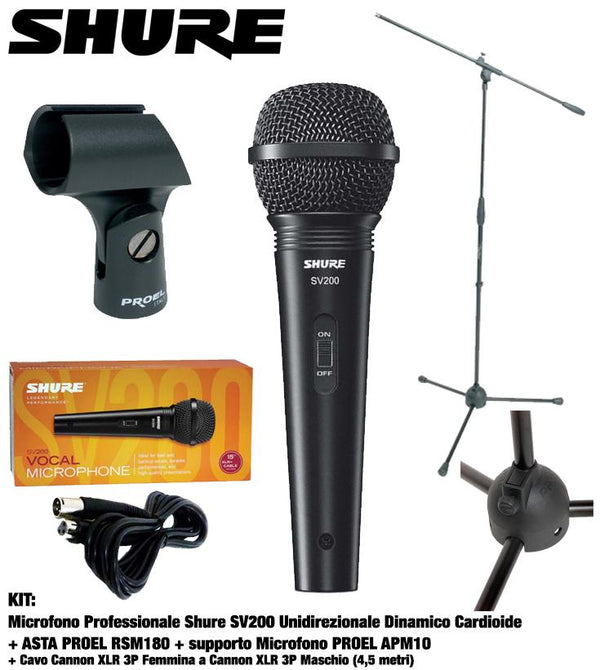 Kit Shure SV200 Microfono e Asta Proel RSM180 e supporto microfono Proel APM10