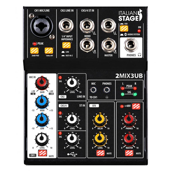 Italian Stage IS 2MIX3UB Mixer Audio Stereo con interfaccia USB e Bluetooth 2+2