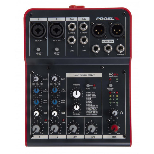 Proel MQ6FX Mixer ultra-compatto a 6 ingressi e 2 bus con FX per live e Karaoke