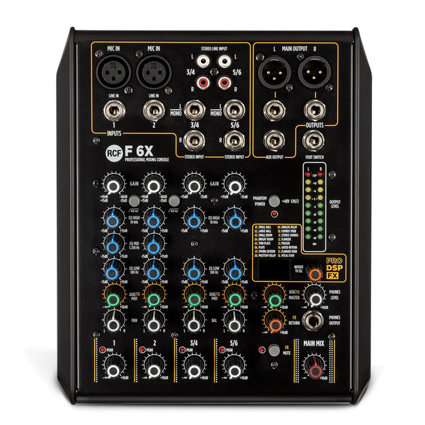 RCF F 6X Mixer Professionale 6 Canali con Sezione PRO DSP FX integrata 16 preset