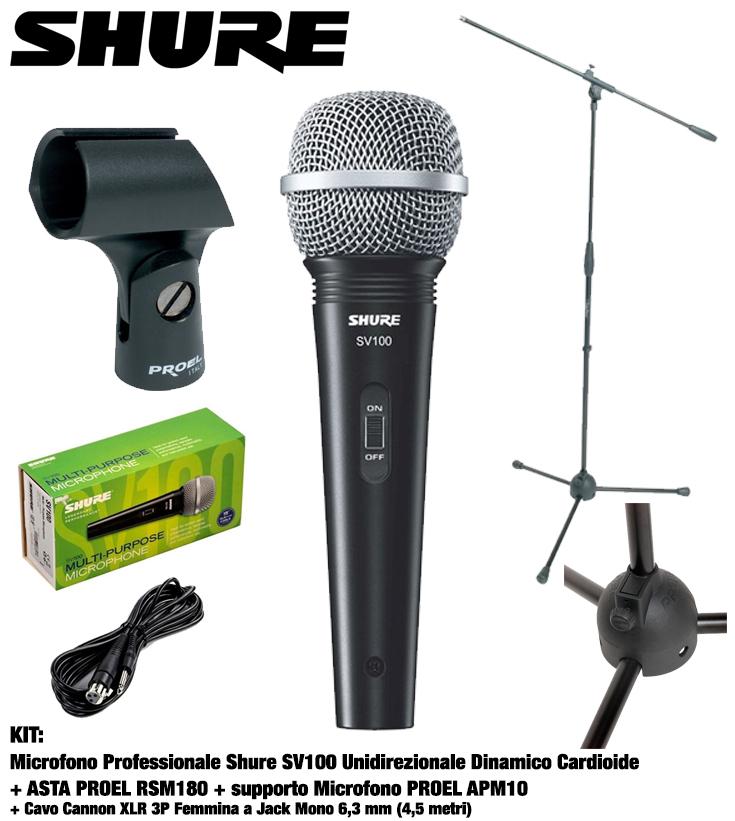 Kit Shure SV100 Microfono e Asta Proel RSM180 e supporto microfono Proel APM10