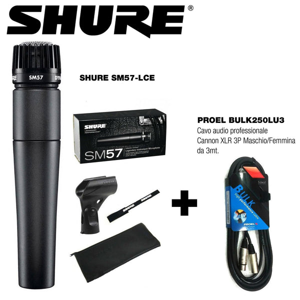 Shure SM57-LCE Microfono Professionale Cardioide x Strumenti e Voce + Cavo XLR