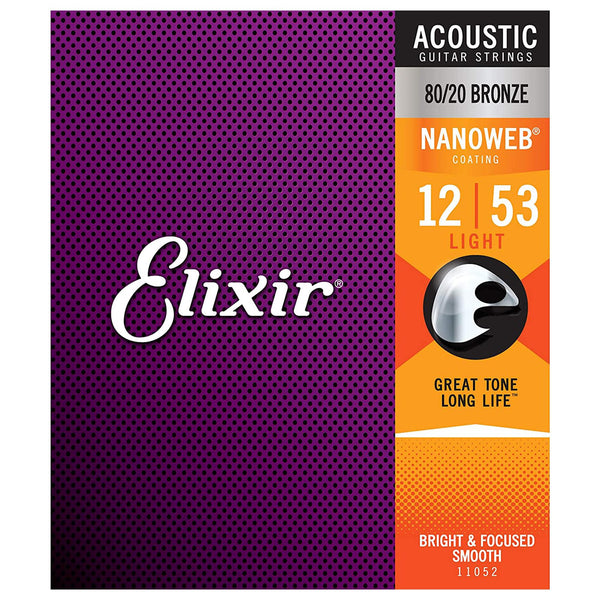 Elixir 11052 Nanoweb Set 6 Corde x Chitarra Acustica Bronze Light 012-053