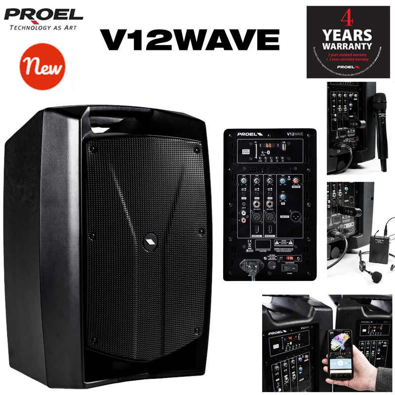 Proel V12WAVE Cassa Diffusore 2vie Attivo 600w + mixer 3 canali e Media Player