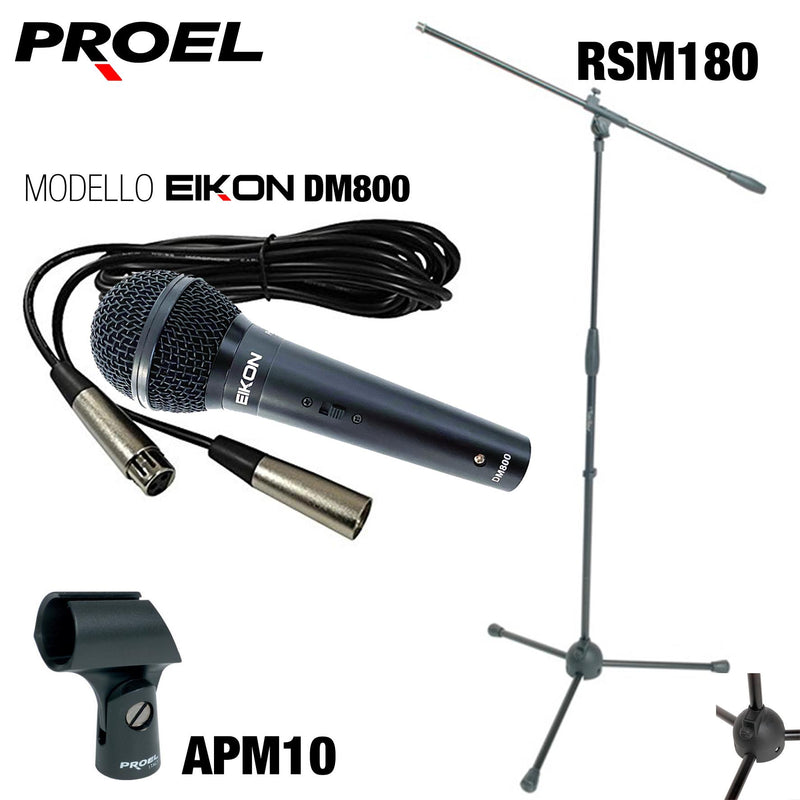 Proel Microfono EIKON DM800 + cavo + Asta PROEL RSM180 + Reggimicrofono APM10