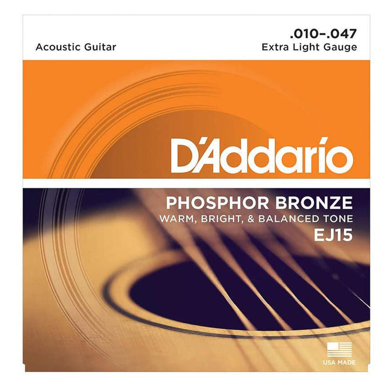 D'Addario EJ15 Extra Light Gauce Corde x Chitarra Acustica 10-47 Phosphor Bronze