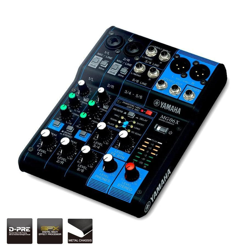 Yamaha MG06X Mixer professionale 6 canali 2 Mic con effetti per live e karaoke