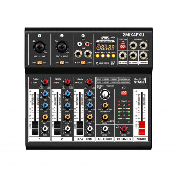 Italian Stage IS 2MIX4FXU Mixer audio stereo 4 canali + DSP Multi FX e Bluetooth