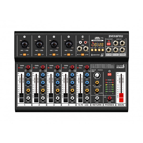 Italian Stage IS 2MIX6FXU Mixer audio stereo 6 canali + DSP Multi FX e Bluetooth