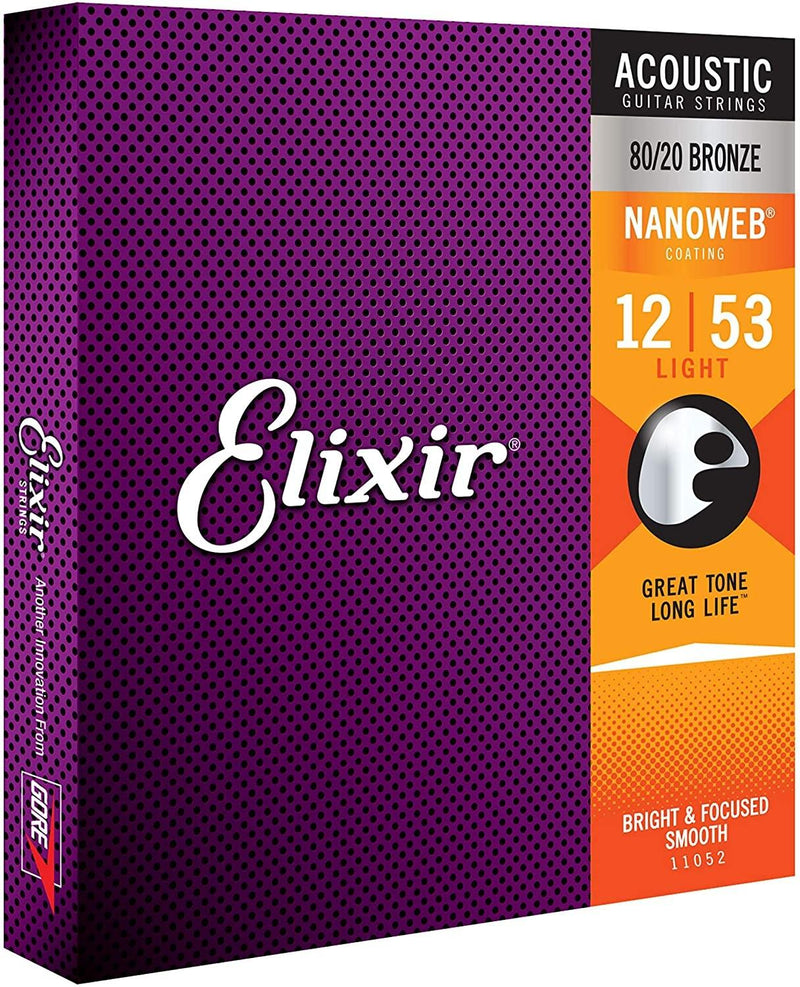 Elixir 11052 Nanoweb Set 6 Corde x Chitarra Acustica Bronze Light 012-053