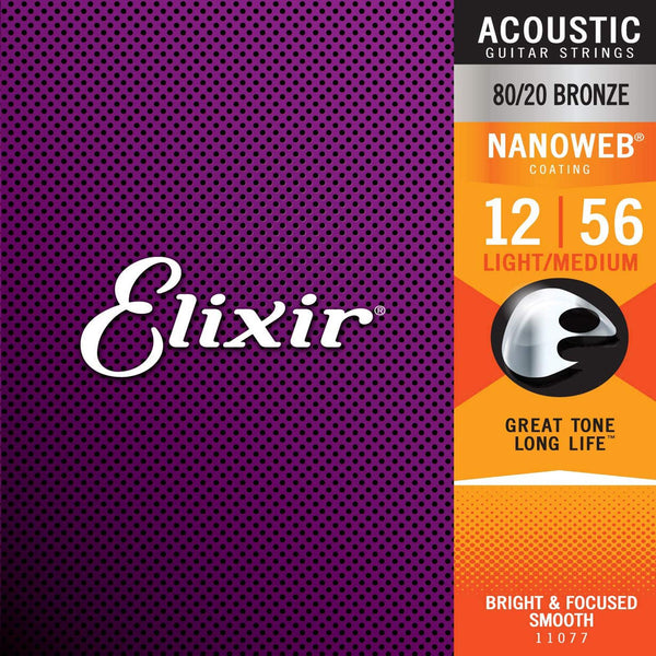 Elixir 11077 Nanoweb Set 6 Corde x Chitarra Acustica Bronze Medium Light 012-056