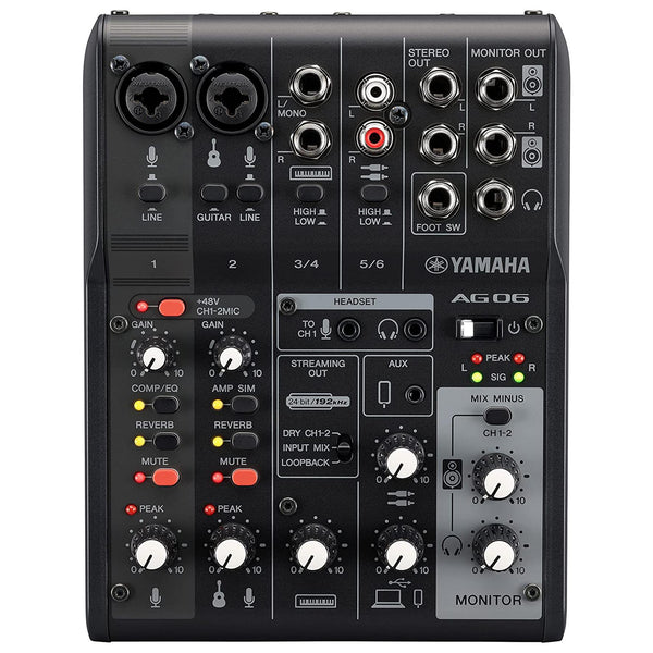 Yamaha AG06 MK2 B Mixer Live Streaming a 6 Canali con Interfaccia Audio USB Nero