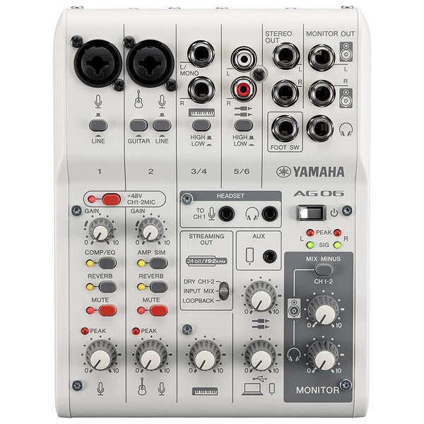 Yamaha AG06 MK2 W Mixer Live Streaming 6 Canali con Interfaccia Audio USB Bianco