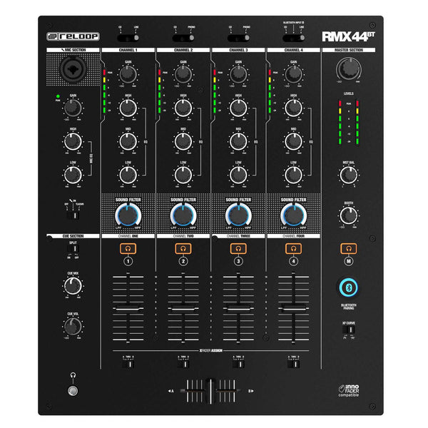 Reloop RMX44BT Mixer per Dj a 4 Canali con Bluetooth funzione cue, Nero