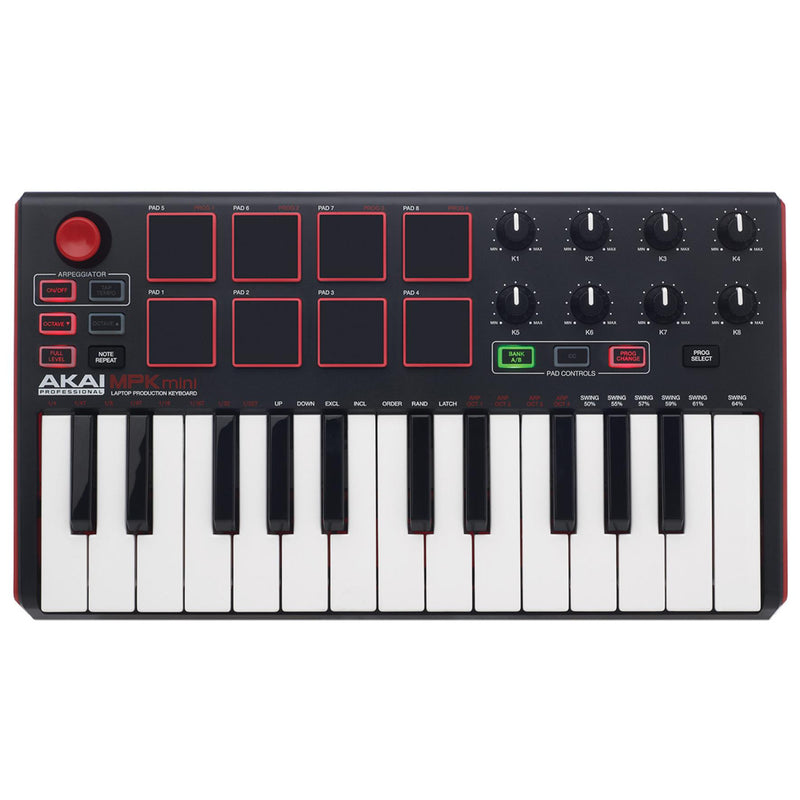 Akai MPK Mini MKIII Mini Tastiera Controller a 25 Tasti, MIDI e USB a 8 Drum Pad