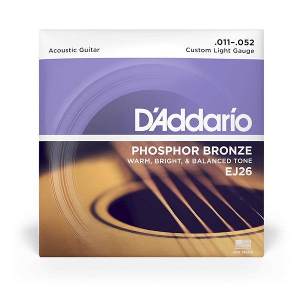 D'Addario EJ26 Custom Light Gauce Corde Chitarra Acustica 11-52 Phosphor Bronze