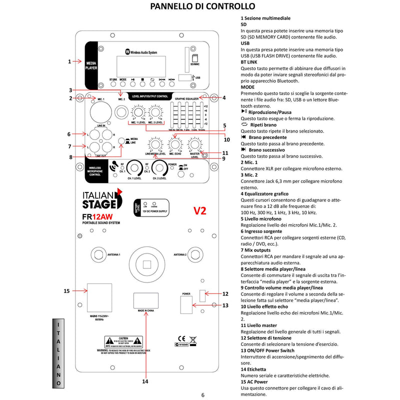 Italian Stage IS FR12AWV2 Sistema Trolley Amplificato a batteria usb e bluetooth